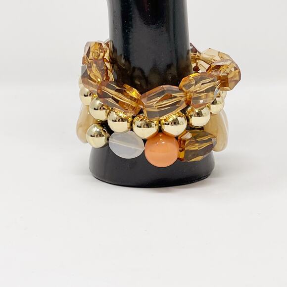 Set of 3 Beaded Fashion Statement Bracelets Gold Peach Orange Copper - Picture 6 of 7